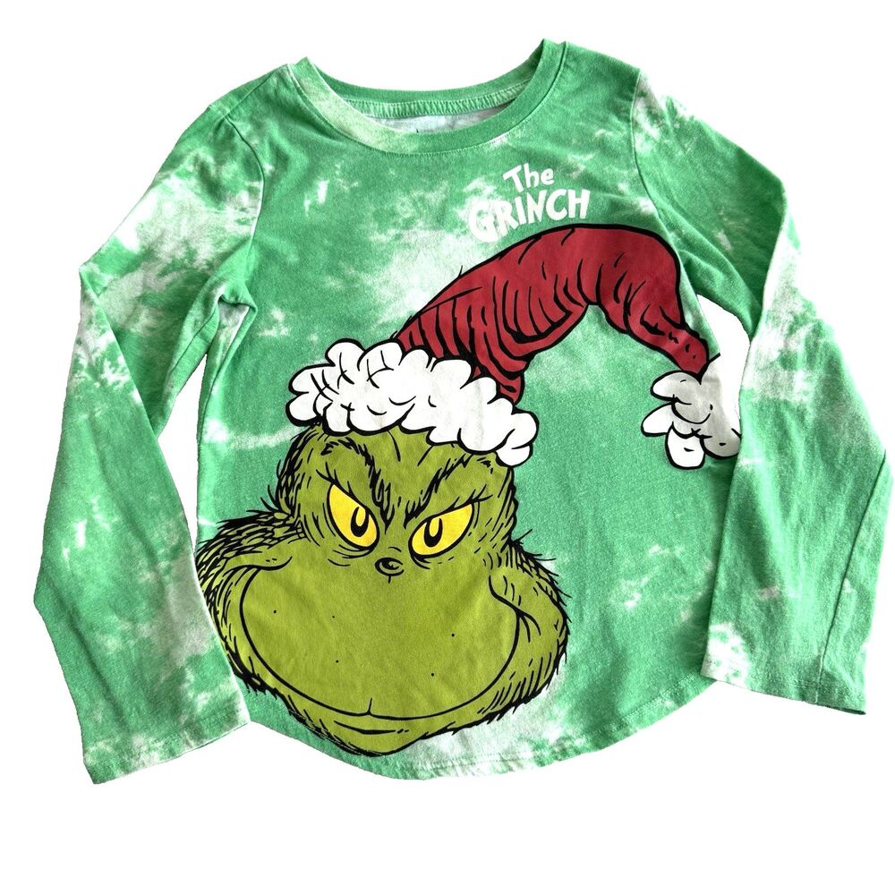 The GRINCH Girls Sz SMALL Dr. Suess T-Shirt Christmas Long Sleeve Tie Dye